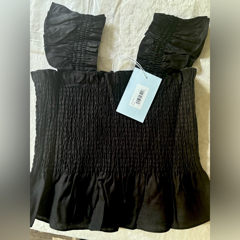 Hill House black linen Paz top (M) - NWT